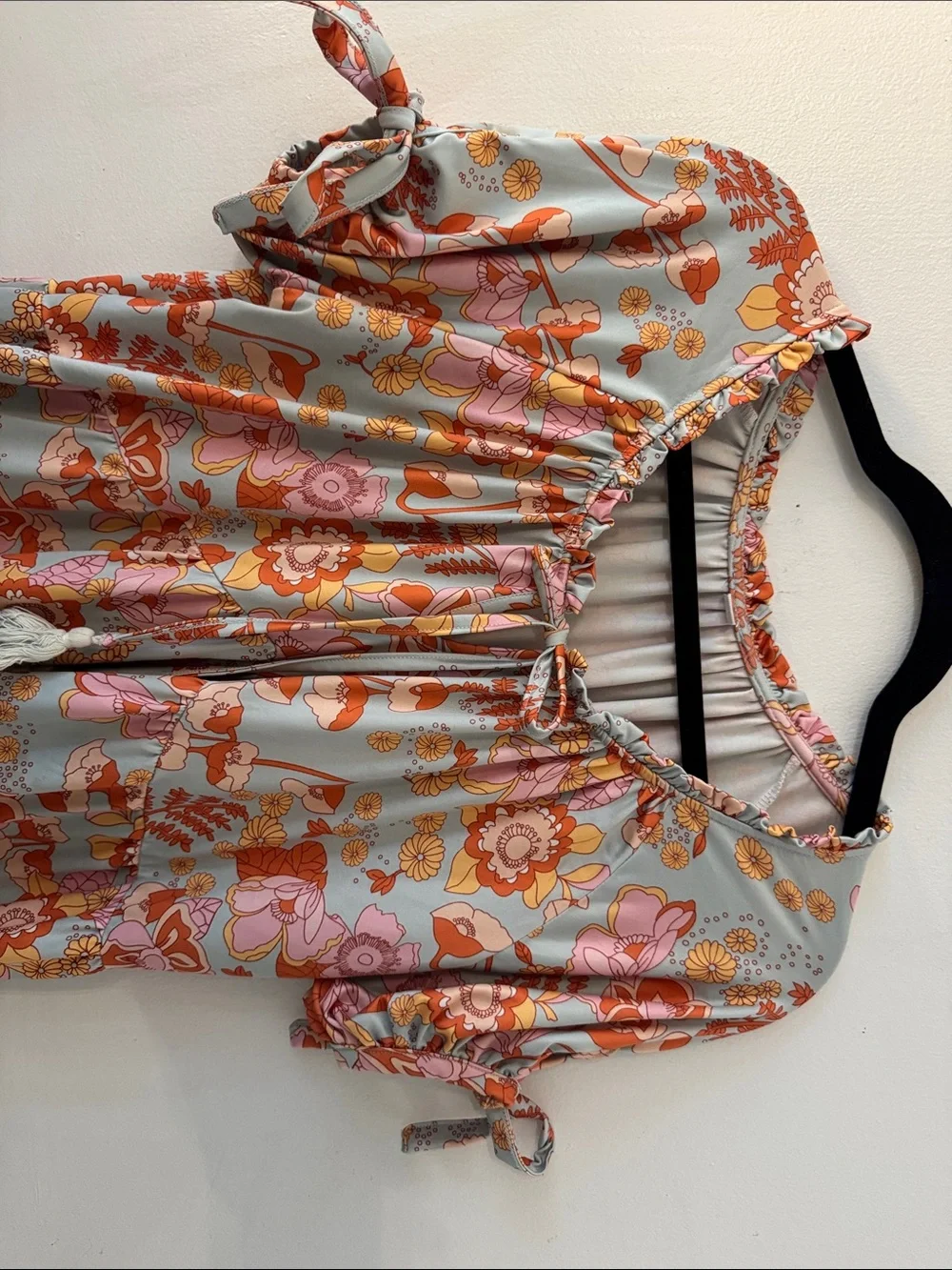 Boho Floral Tie-Front Sundress in Orange & Pink - Picture 3 of 5